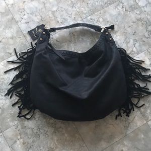 Genuine leather hobo fringe tote